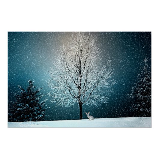 Winterwunderland mit Kaninchen Poster (Vorderseite)