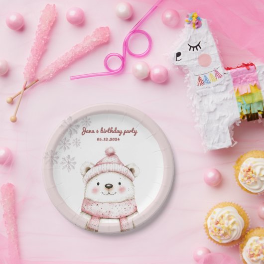 Winterwunderland mit niedlichem Weißbär Geburtstag Pappteller (Party)