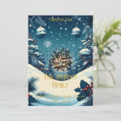 Winterwunderland mit Ornamenten und Familienbotsch Einladung (Stehend Vorderseite)