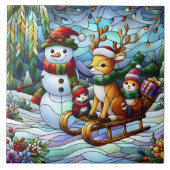Winterwunderland mit Schneemann und Freunden Fliese (Vorderseite)