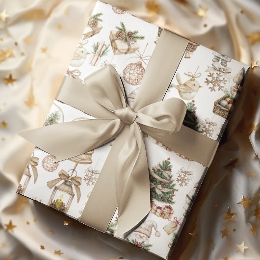 Winterwunderland mit Vogel und Ornamenten Geschenkpapier