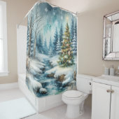 Winterwunderland mit Weihnachtsbaum Duschvorhang (Beispiel)