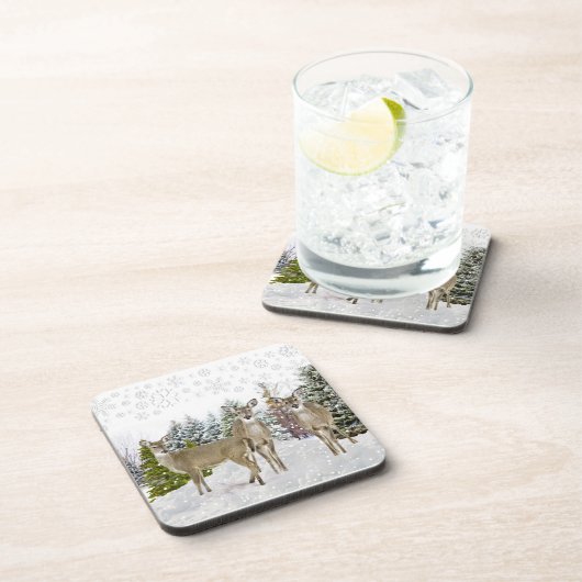 Winterwunderland mit Whitetail Deer Getränkeuntersetzer (Rechte Seite)