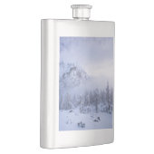 Winterwunderland, Nebel, Fichtenwald und Berge Flachmann (Rechts)