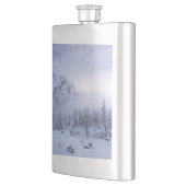 Winterwunderland, Nebel, Fichtenwald und Berge Flachmann (Links)