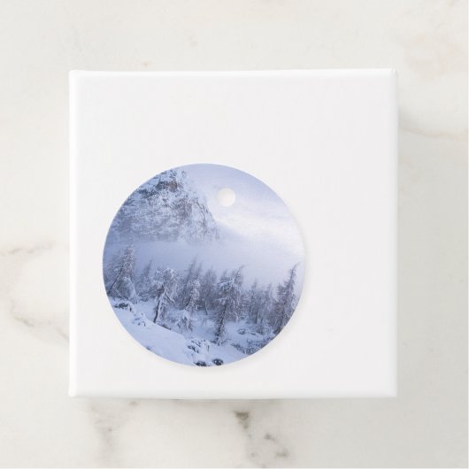 Winterwunderland, Nebel, Fichtenwald und Berge Geschenkanhänger (Beispiel)