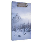 Winterwunderland, Nebel, Fichtenwald und Berge Klemmbrett (Rechts)