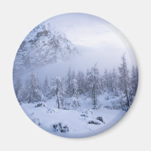 Winterwunderland, Nebel, Fichtenwald und Berge Magnet