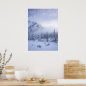 Winterwunderland, Nebel, Fichtenwald und Berge Poster (Küche)