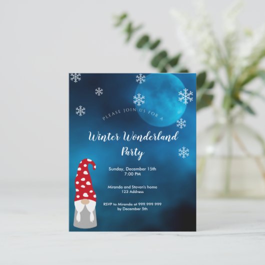 Winterwunderland Party Blauer Gnome Einladung (Stehend Vorderseite)
