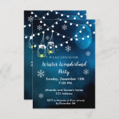 Winterwunderland Party Einladung nächtlicher Blaum (Vorne/Hinten)