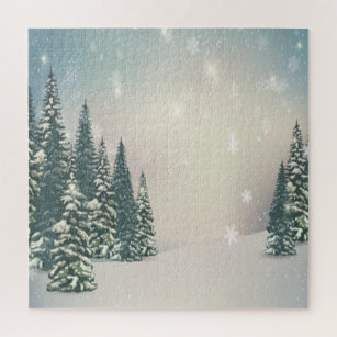 Winterwunderland, Pinienbäume, Wald, Schnee Puzzle