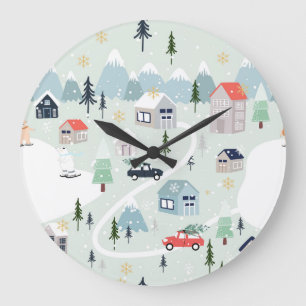 Winterwunderland: Polar Bären Weihnachten Große Wanduhr