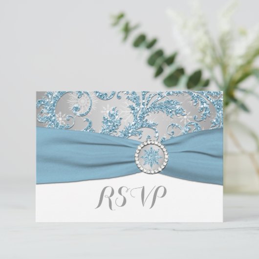 Winterwunderland, PRINTED BUCKLE Wedding RSVP 4 (Stehend Vorderseite)