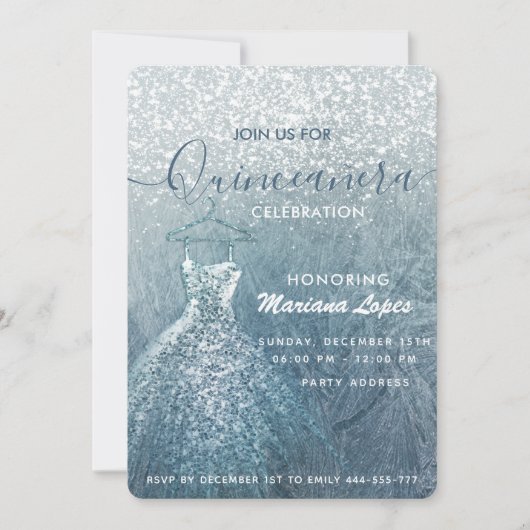 Winterwunderland Quinceañera Einladung (Vorderseite)