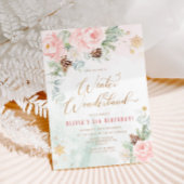 Winterwunderland Rosa Goldschneeflocken Geburtstag Einladung