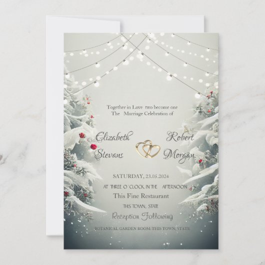 Winterwunderland, Saitenlichter Hochzeiten Einladung (Vorderseite)
