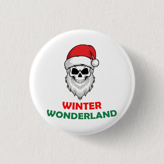 Winterwunderland Santa Skull Button (Vorderseite)