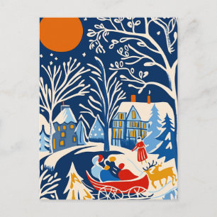 Winterwunderland, Santa Sleigh, Volkskunst Feiertagspostkarte