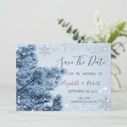 Winterwunderland, Schnee, Schneeflocken Save the D Save The Date (Stehend Vorderseite)