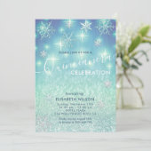Winterwunderland Schneeflocken Glitzer Quinceañera Einladung (Stehend Vorderseite)
