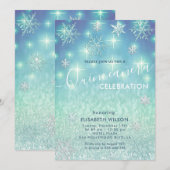 Winterwunderland Schneeflocken Glitzer Quinceañera Einladung (Vorne/Hinten)
