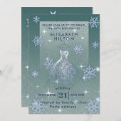 Winterwunderland Schneeflocken Kleid 16 . Geburtst Einladung (Vorne/Hinten)