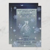 Winterwunderland Schneeflocken Kleid 16 . Geburtst Einladung (Vorne/Hinten)