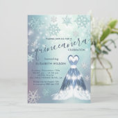 Winterwunderland Schneeflocken Quinceñera Einladung (Stehend Vorderseite)