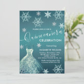Winterwunderland Schneeflocken Quinceñera Einladung (Stehend Vorderseite)