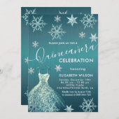 Winterwunderland Schneeflocken Quinceñera Einladung (Vorne/Hinten)