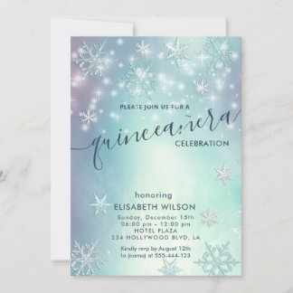 Winterwunderland Schneeflocken Quinceñera Einladung