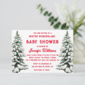Winterwunderland Schneekiefern Babydusche rot Einladung (Stehend Vorderseite)