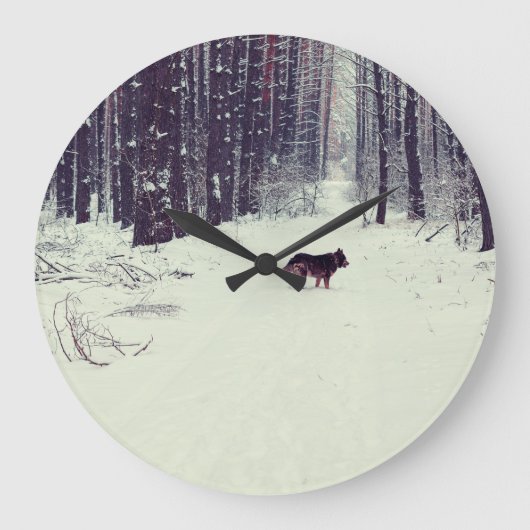 Winterwunderland: Schneewald Große Wanduhr (Vorderseite)