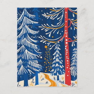 Winterwunderland, Schneewald, Volkskunst Feiertagspostkarte
