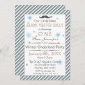 Winterwunderland Schnurrbart 1. Geburtstag Party Einladung (Vorne/Hinten)