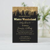 Winterwunderland Schwarzgolden Glitzer Babydusche Einladung (Stehend Vorderseite)