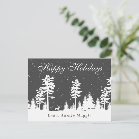 Winterwunderland Silhouette Weihnachtsfeiertage Po Postkarte (Stehend Vorderseite)