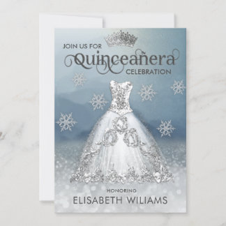 "Winterwunderland Snowflakes tiara Quinceañera Einladung