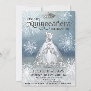 "Winterwunderland Snowflakes tiara Quinceañera Einladung