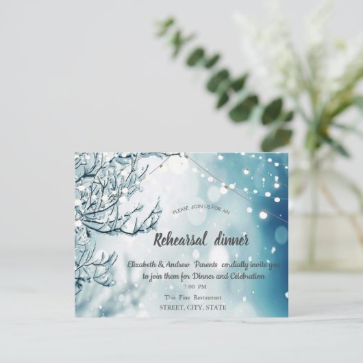 Winterwunderland, Strandlichter Probe Abendessen Einladung (Stehend Vorderseite)