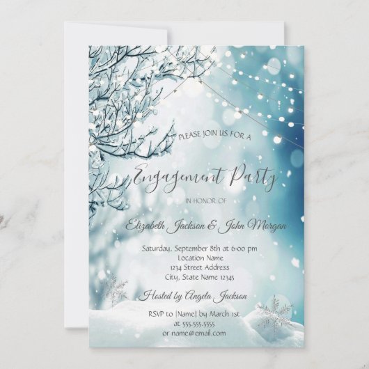 Winterwunderland, String Lights Verlobung Einladung (Vorderseite)