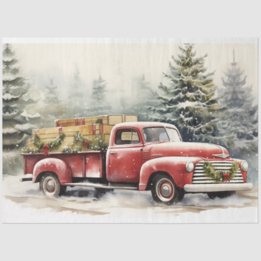Winterwunderland: Vintage Lkw-Weihnachtsbaumen Seidenpapier (Vorderseite)