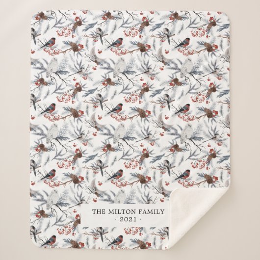 Winterwunderland-Vögel Monogramm Sherpa-Decke Sherpadecke (Vorderseite)