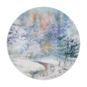 Winterwunderland: Wasserfarbenwelt Landschaft Schneidebrett