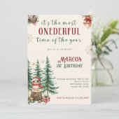 Winterwunderland Weihnachten 1. Geburtstag Party Einladung (Stehend Vorderseite)