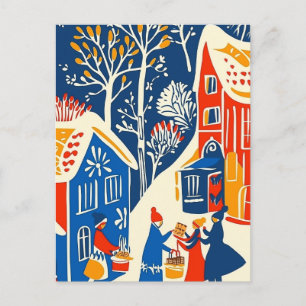 Winterwunderland, Wintermarkt, Volkskunst Feiertagspostkarte