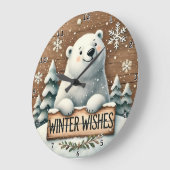 Winterwünsche des Eisbären Große Wanduhr (Winkel)