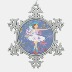 Wintery Blue Ballerina Schneeflocken Zinn-Ornament