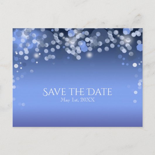 Wintery Blue Lights Winter Wedding Save the Date Ankündigungspostkarte (Vorderseite)